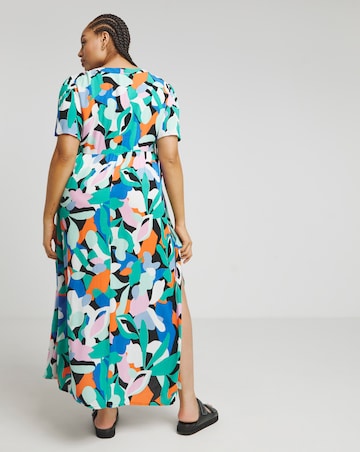 Simply Be Multi Crinkle Button Through Maxi Dress with Pockets