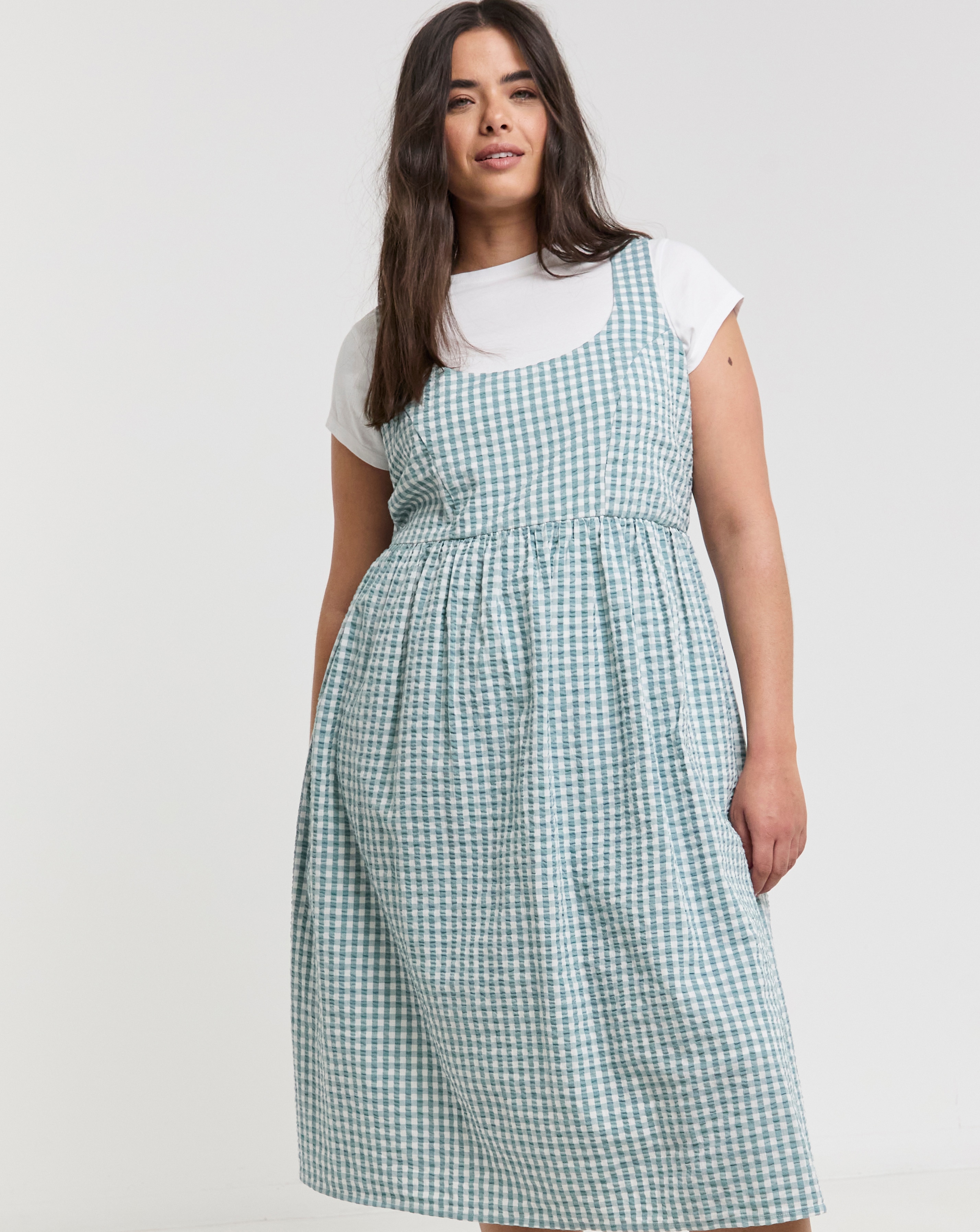 Gingham Textured Sundress With Pockets