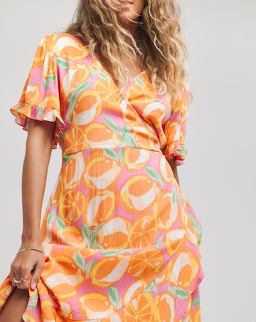 Simply Be Orange Print Crinkle Wrap Midi Dress