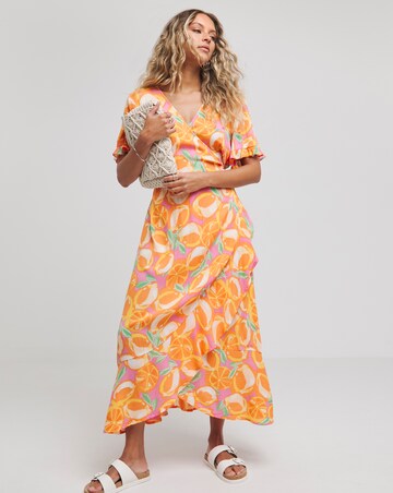 Simply Be Orange Print Crinkle Wrap Midi Dress