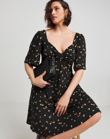 Simply Be Ditsy Print Supersoft Jersey Knot Front Skater Dress