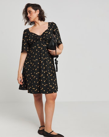 Simply Be Ditsy Print Supersoft Jersey Knot Front Skater Dress