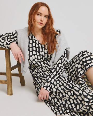 Mono Print Waffle Button up Midi Dress With Pockets