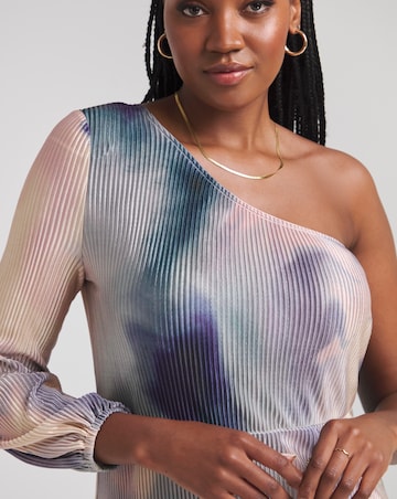 Multi Ombre Print Plisse One Shoulder Maxi Dress