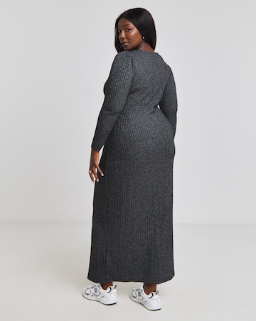 Black Marl Cosy Rib Wrap Maxi Dress