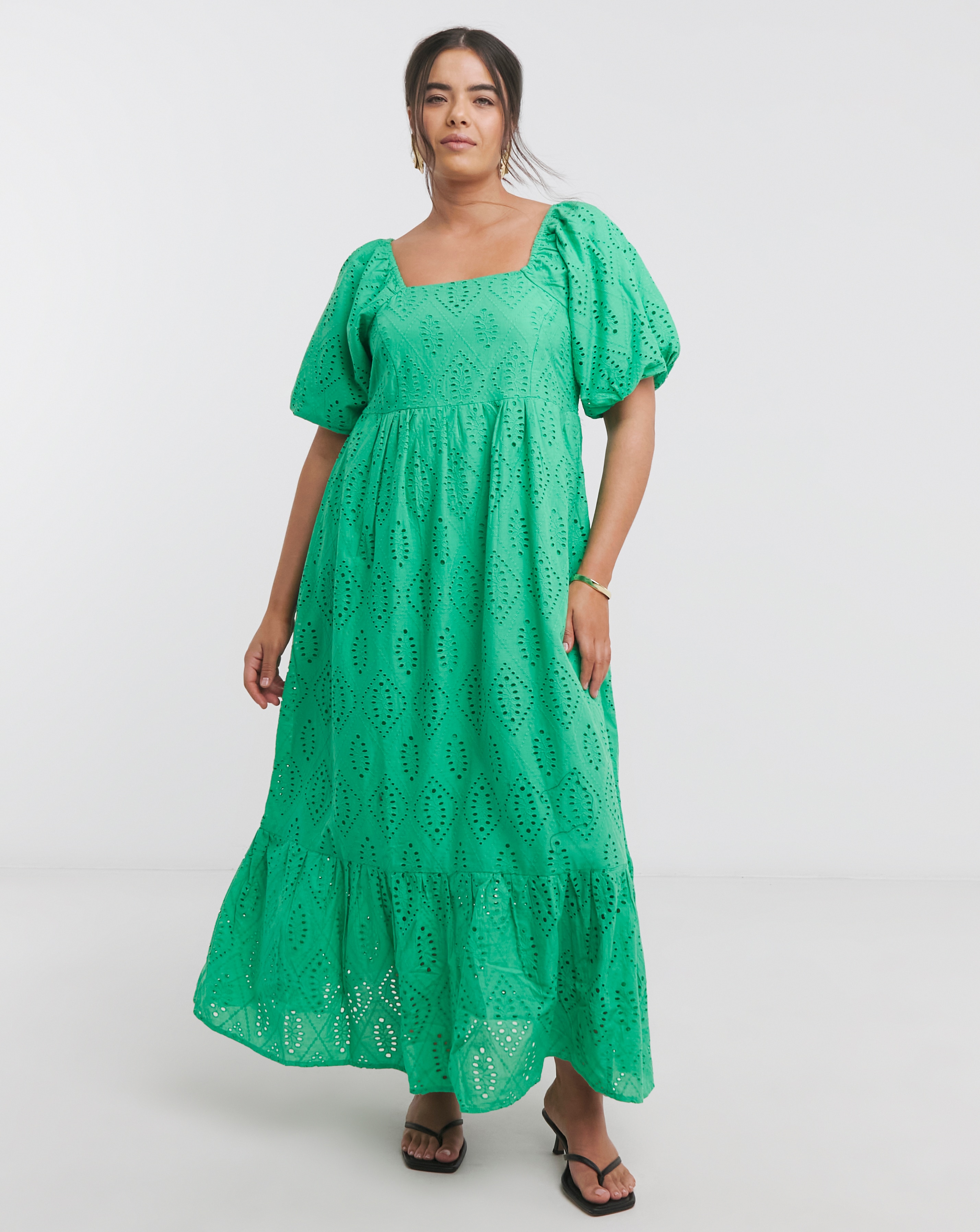 Green Broderie Maxi Dress