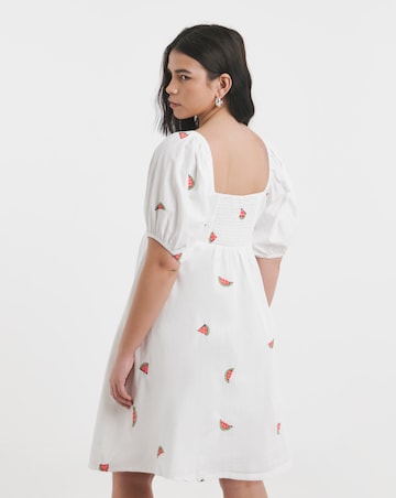 Simply Be White Poplin Embroidered Fruit Skater Dress
