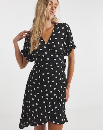Simply Be Spot Print Crinkle Wrap Front Skater Dress