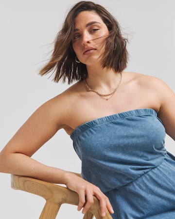 Simply Be Blue Acid Wash Cotton Jersey Bandeau Jumpsuit