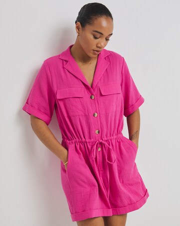 Simply Be Pink Cheesecloth Button Up Playsuit With Pockets