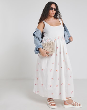 Simply Be White Embroidered Floral Midi Dress
