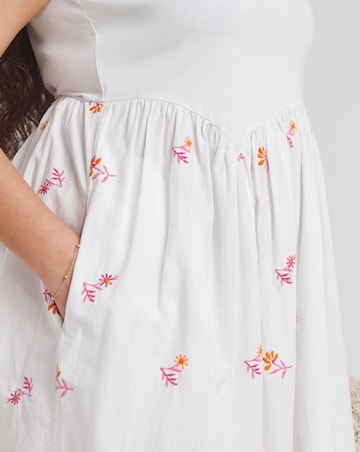 Simply Be White Embroidered Floral Midi Dress