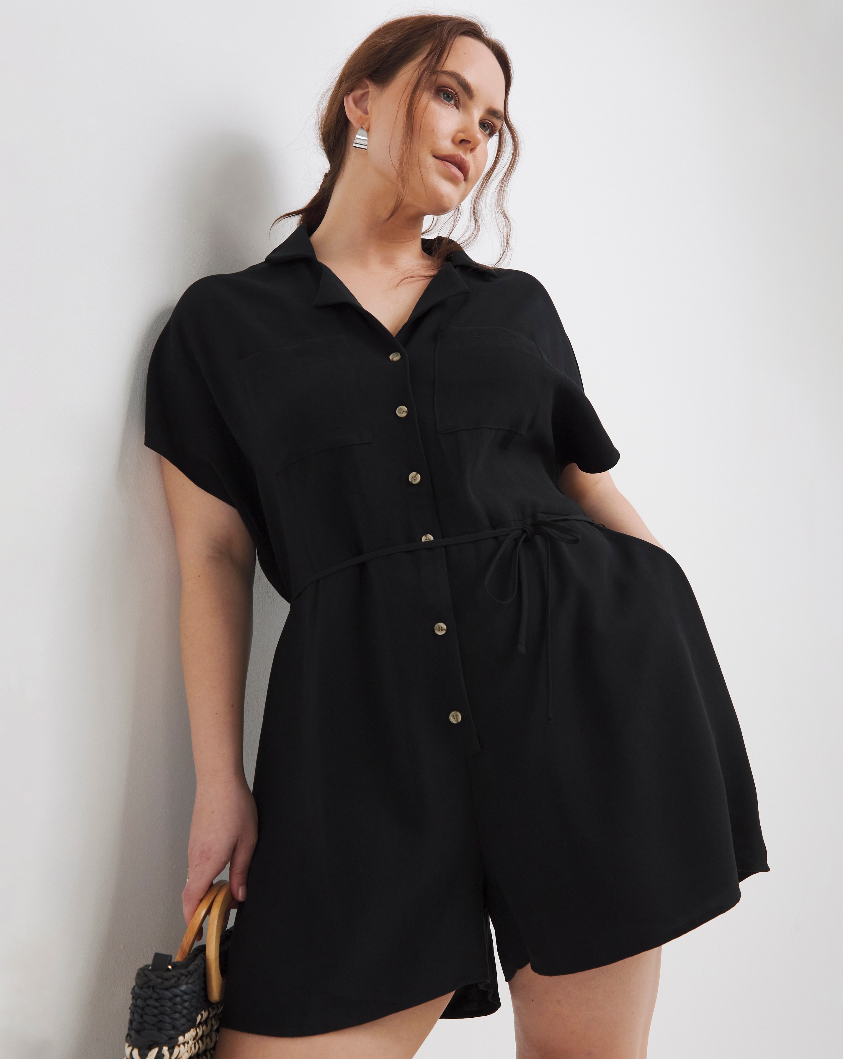 Black Button Through Playsuit
