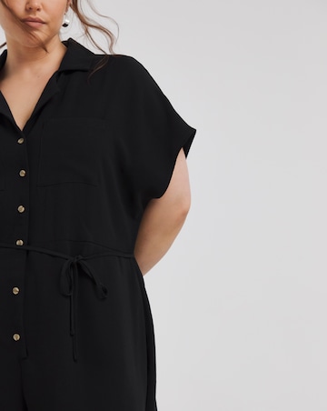 Simply Be Black Button Through Utility Playsuit