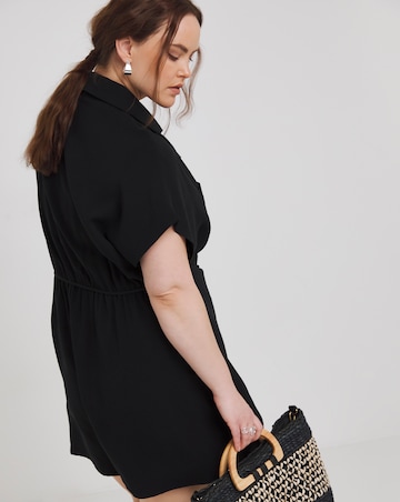 Simply Be Black Button Through Utility Playsuit