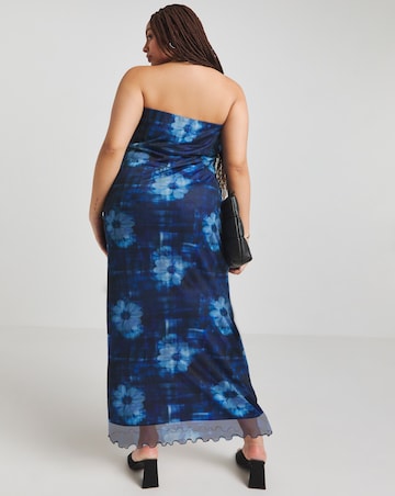 Simply Be Blue Printed Mesh Bandeau Maxi Dress