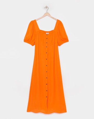 Simply Be Orange Crinkle Button Through Midi Dress