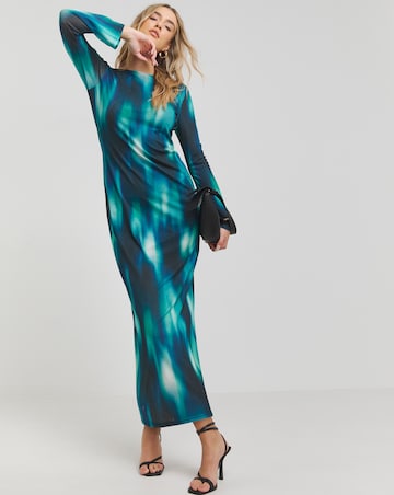 Simply Be Printed Dry Handle Mesh Scoop Back Maxi Dress