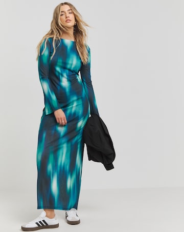Simply Be Printed Dry Handle Mesh Scoop Back Maxi Dress