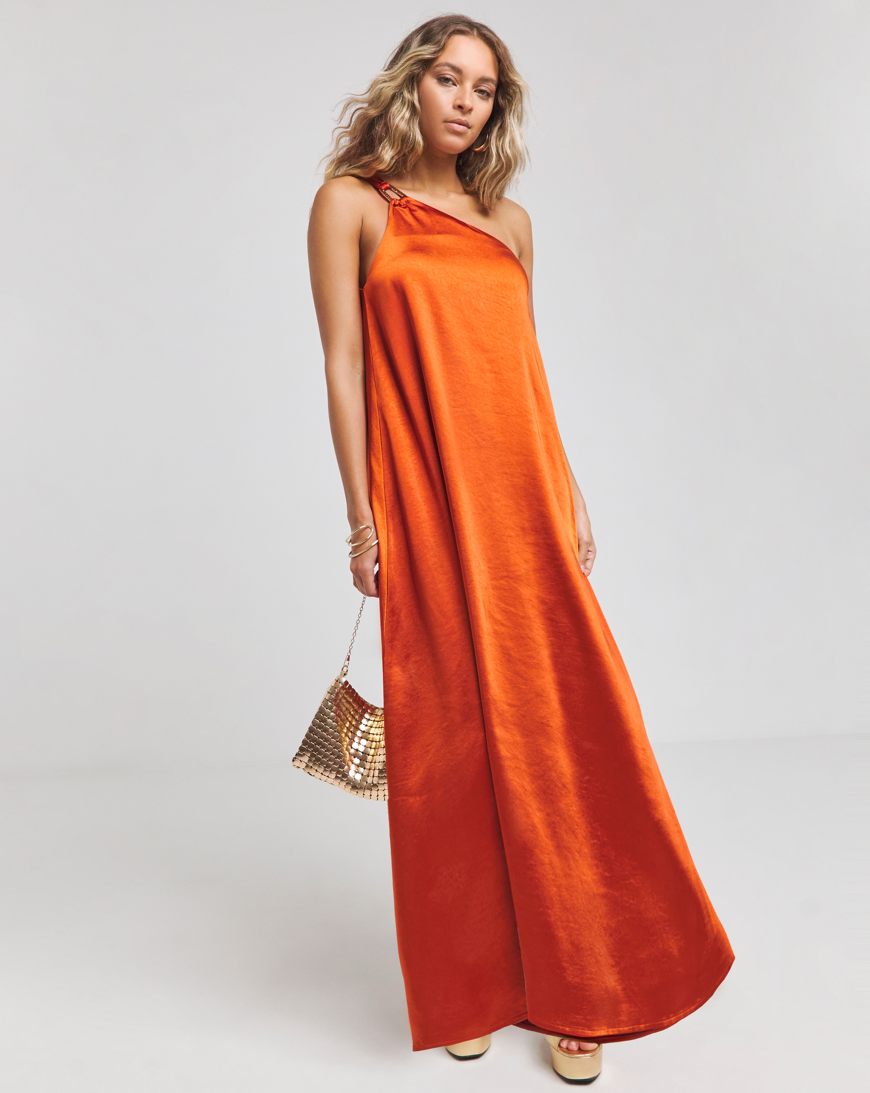 Satin One Shoulder Maxi Dress