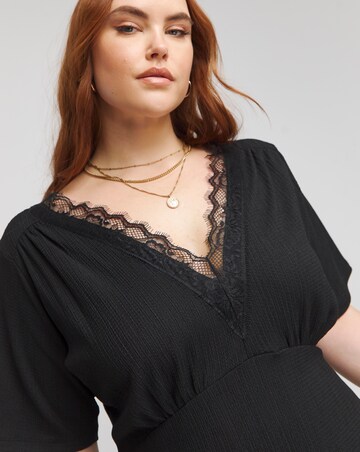 Simply Be Black Waffle Lace Trim Skater Dress