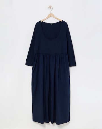 Navy Jersey Poplin Long Sleeve Midi Dance Dress