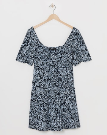 Black Print Supersoft Knot Front Skater Dress
