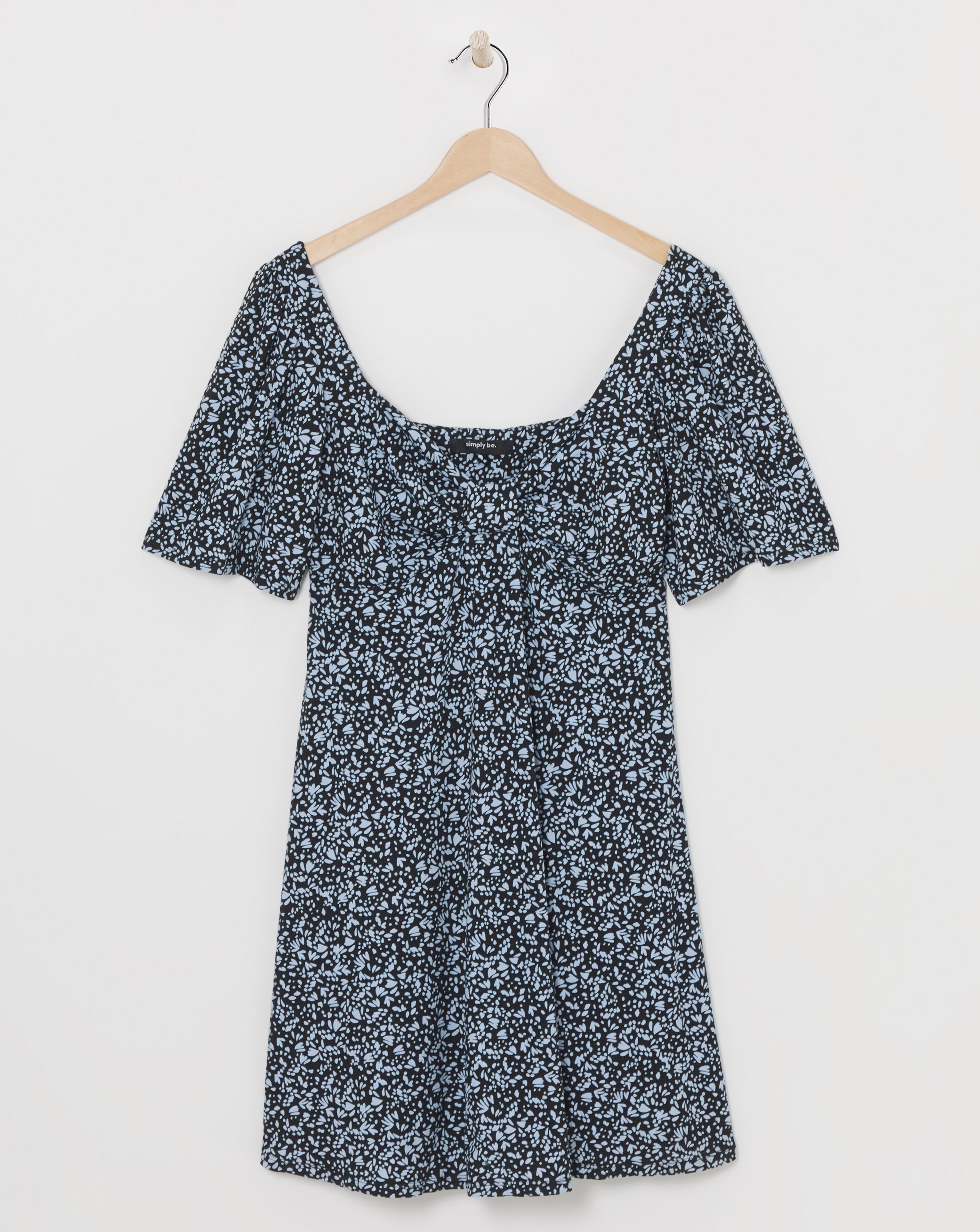 Black Print Supersoft Knot Front Skater Dress