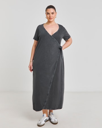 Simply Be Acid Wash Cotton Jersey Short Sleeve Midi Dress
