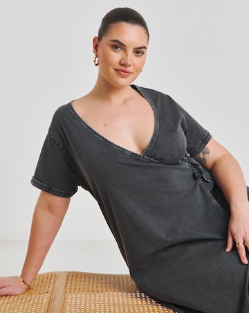 Simply Be Acid Wash Cotton Jersey Short Sleeve Midi Dress