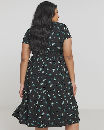 Black Ditsy Supersoft Midi Dress With Pockets
