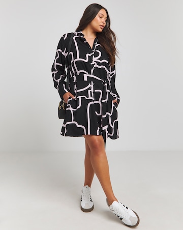 Blue Animal Long Sleeve Button Through Shirt Dress