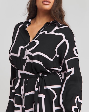 Blue Animal Long Sleeve Button Through Shirt Dress