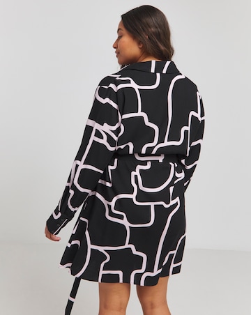 Blue Animal Long Sleeve Button Through Shirt Dress