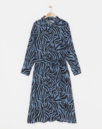 Blue Animal Long Sleeve Button Through Shirt Dress