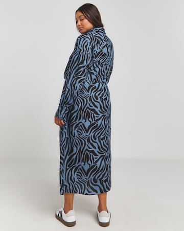 Blue Animal Long Sleeve Button Through Shirt Dress