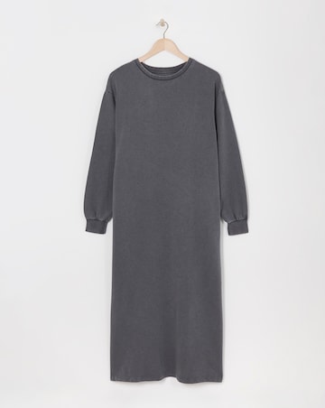 Acid Wash Midi Sweatshirt Dress With Pockets