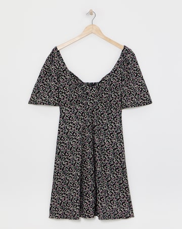 Ditsy Print Supersoft Knot Front Skater Dress