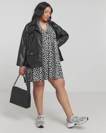 Black Ditsy Print Long Sleeve Supersoft Smock Dress