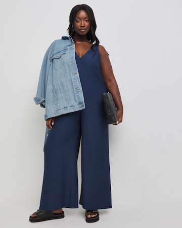 Simply Be Navy Textured Jersey Jumpsuit