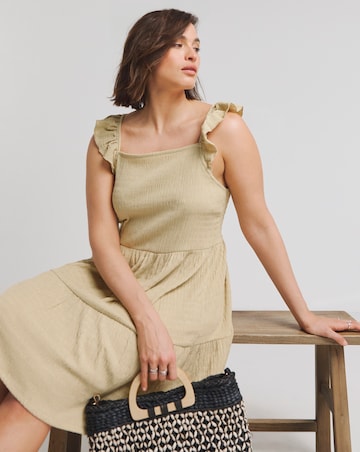 Simpy Be Textured Jersey Tiered Smock Dress With Frill Strap