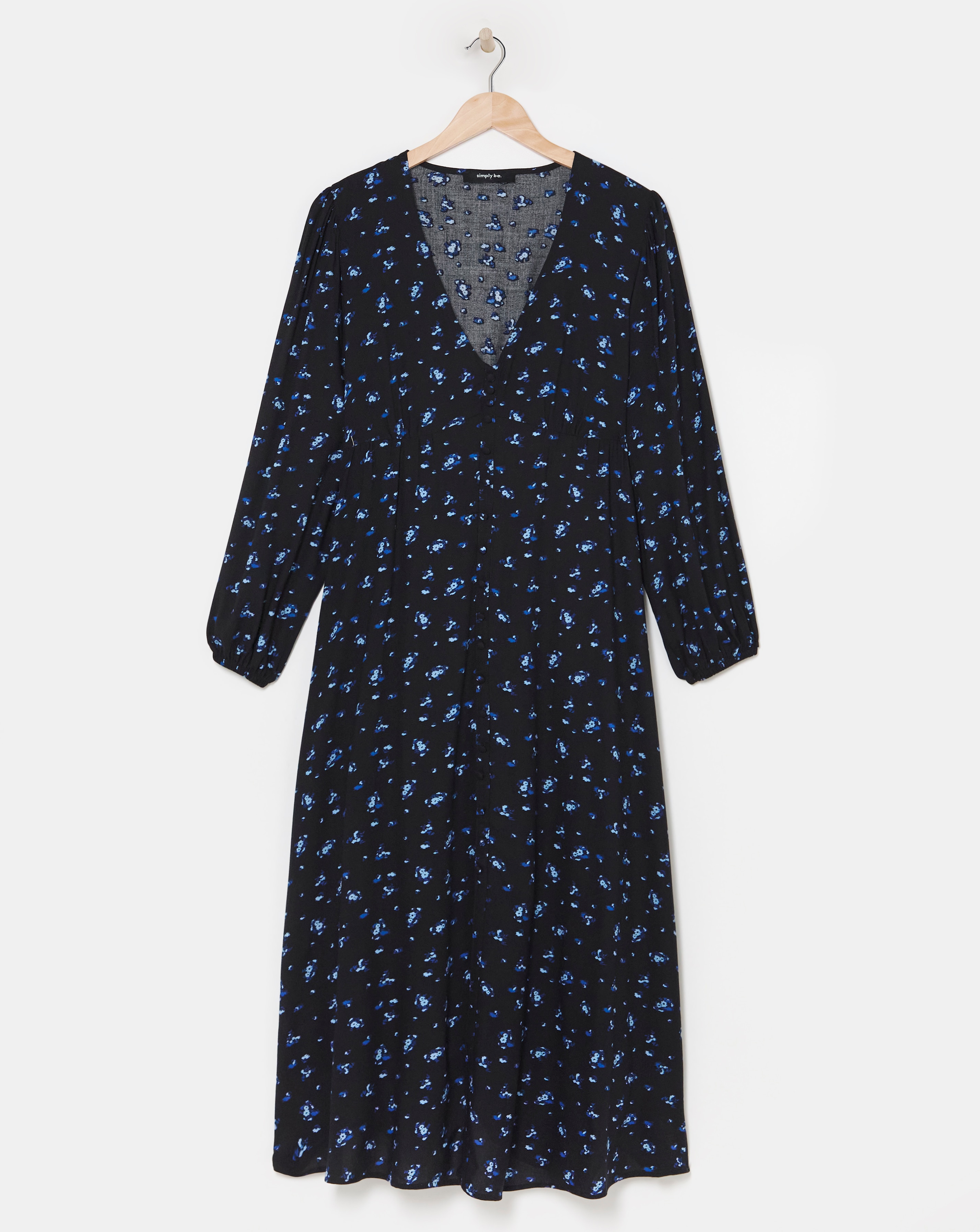 Black Print Button Through Midi Dress