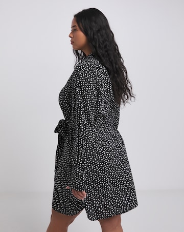 Star Print Long Sleeve Shirt Dress With Tie Belt