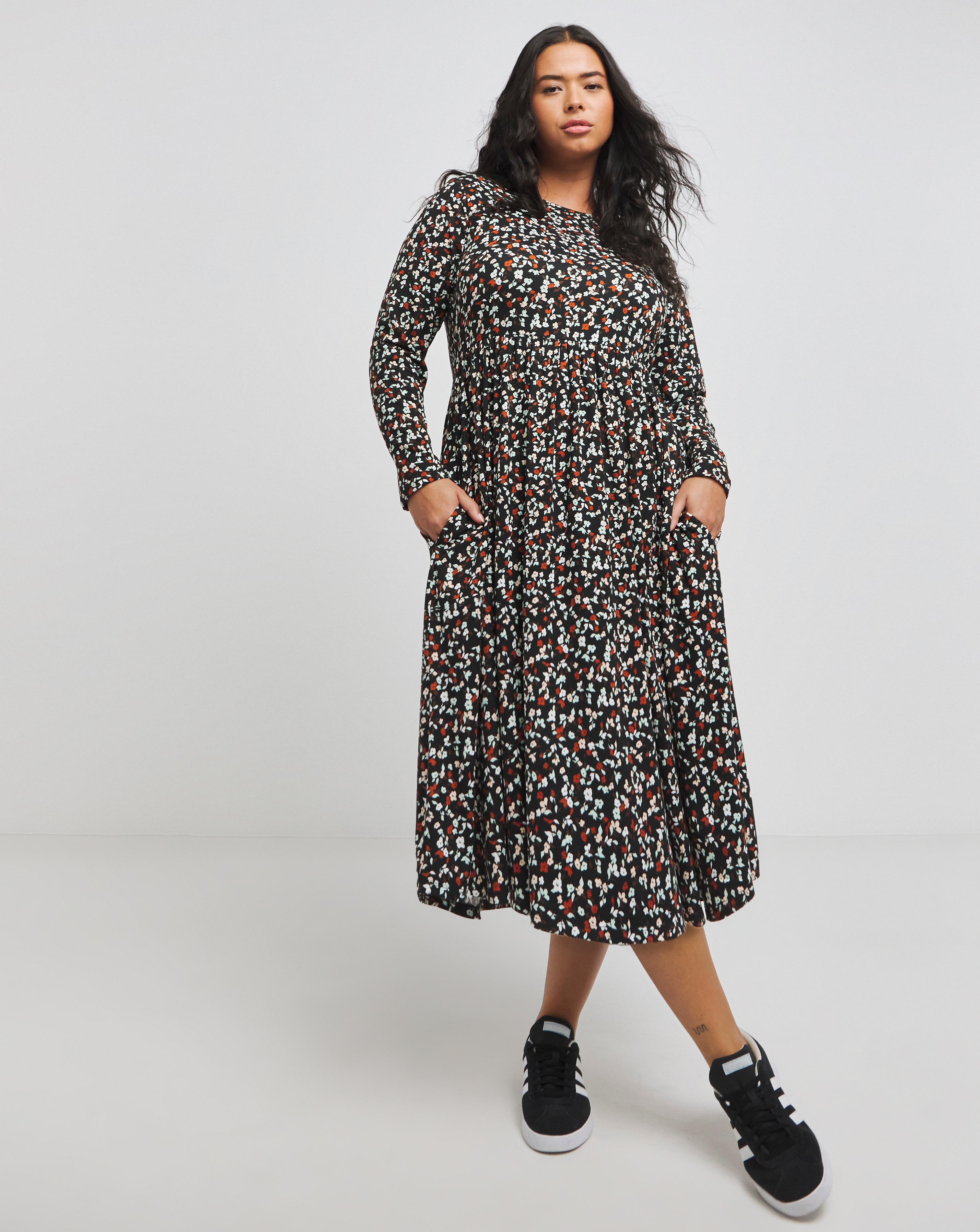 Black Ditsy Supersoft Midi Dress