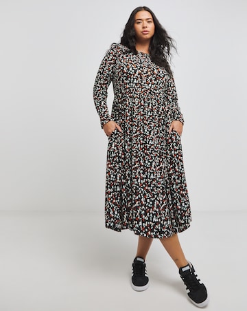 Black Ditsy Supersoft Pocket Midi Dress
