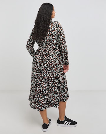 Black Ditsy Supersoft Pocket Midi Dress