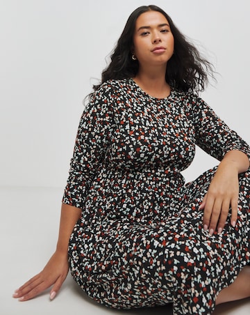 Black Ditsy Supersoft Pocket Midi Dress