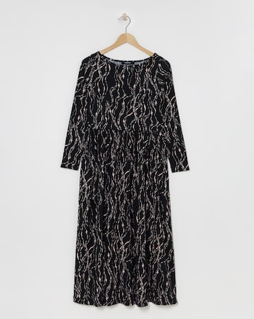 Black Print Supersoft Boat Neck Midi Dress