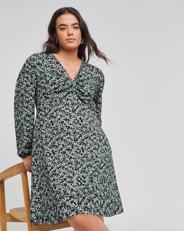 Ditsy Print Supersoft Knot Front Skater Dress