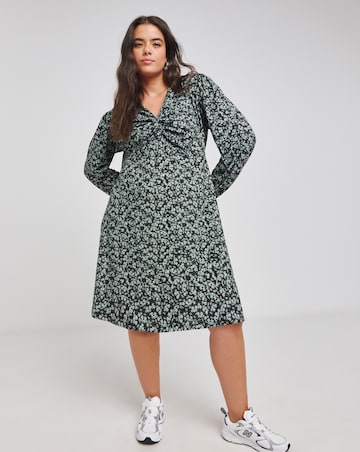 Ditsy Print Supersoft Knot Front Skater Dress